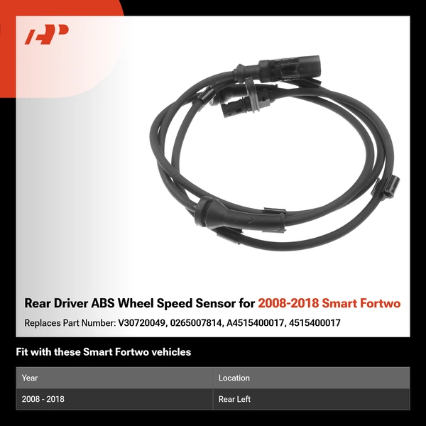 Rear Driver ABS Wheel Speed Sensor for 2008-2018 Smart Fortwo