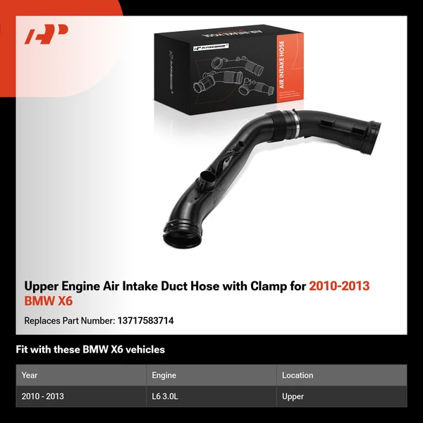 Upper Engine Air Intake Duct Hose with Clamp for 2010-2013 BMW X6