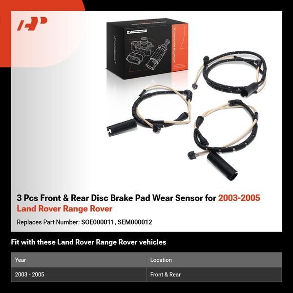 3 Pcs Front & Rear Disc Brake Pad Wear Sensor for 2003-2005 Land Rover Range Rover