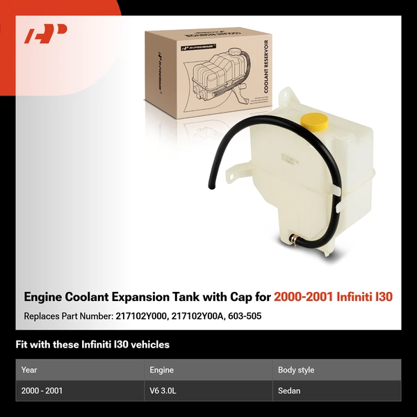Engine Coolant Expansion Tank with Cap for 2000-2001 Infiniti I30