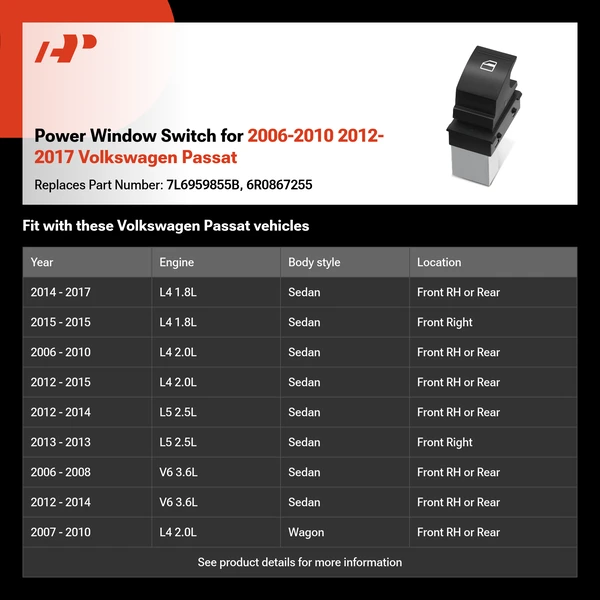 Power Window Switch for 2006-2010 2012-2017 Volkswagen Passat