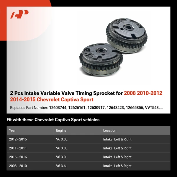 2 Pcs Intake Variable Valve Timing Sprocket for 2008 2010-2012 2014-2015 Chevrolet Captiva Sport