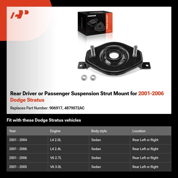 Rear Driver or Passenger Suspension Strut Mount for 2001-2006 Dodge Stratus