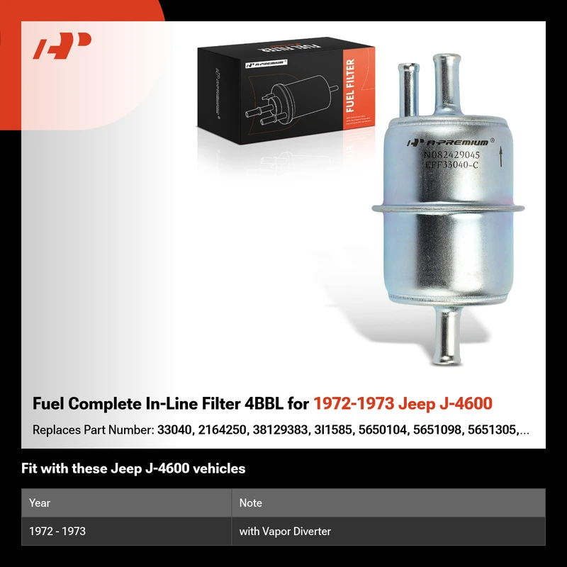 Fuel Complete In-Line Filter 4BBL for 1972-1973 Jeep J-4600
