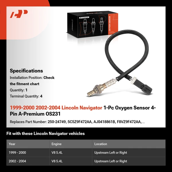 1999-2000 2002-2004 Lincoln Navigator 1-Pc Oxygen Sensor 4-Pin A-Premium OS231