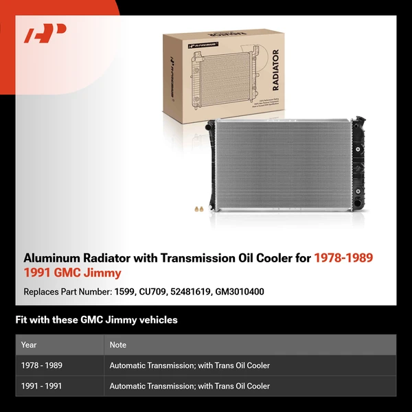 Aluminum Radiator with Transmission Oil Cooler for 1978-1989 1991 GMC Jimmy
