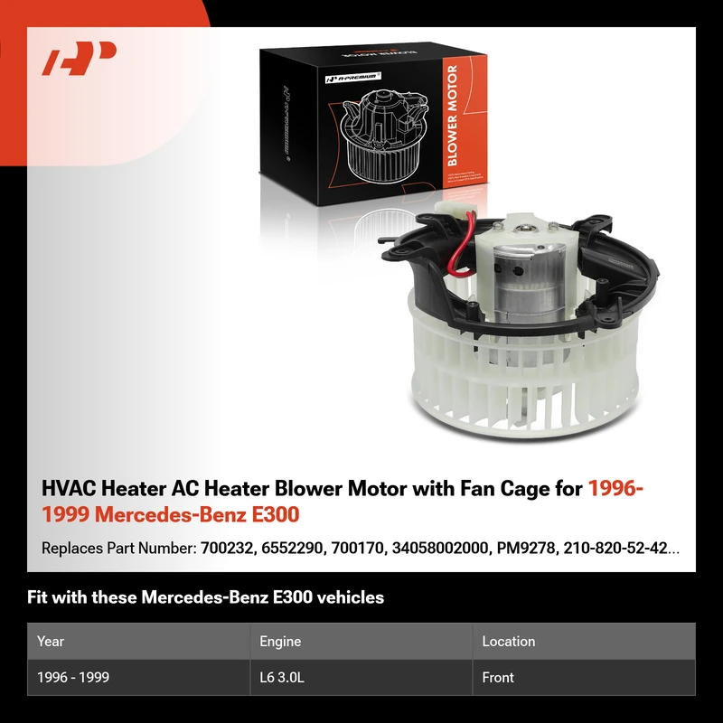 HVAC Heater AC Heater Blower Motor with Fan Cage for 1996-1999 Mercedes-Benz E300