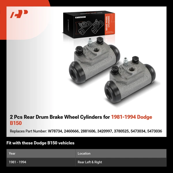 2 Pcs Rear Drum Brake Wheel Cylinders for 1981-1994 Dodge B150