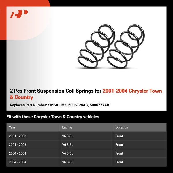 2 Pcs Front Suspension Coil Springs for 2001-2004 Chrysler Town & Country