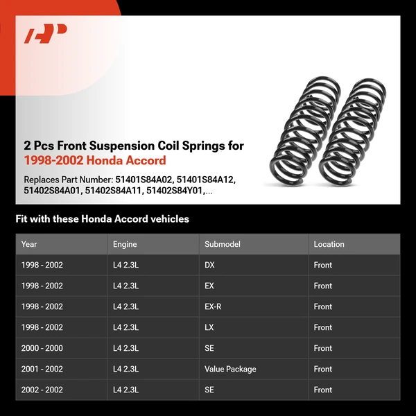 2 Pcs Front Suspension Coil Springs for 1998-2002 Honda Accord