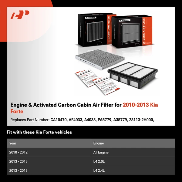 Engine & Activated Carbon Cabin Air Filter for 2010-2013 Kia Forte