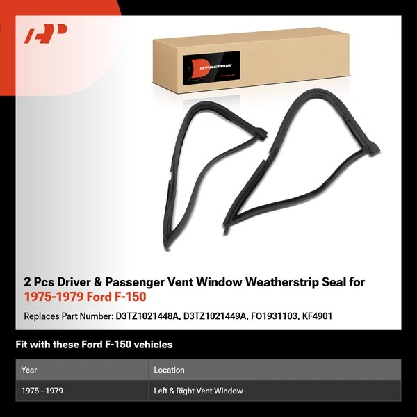 2 Pcs Driver & Passenger Vent Window Weatherstrip Seal for 1975-1979 Ford F-150