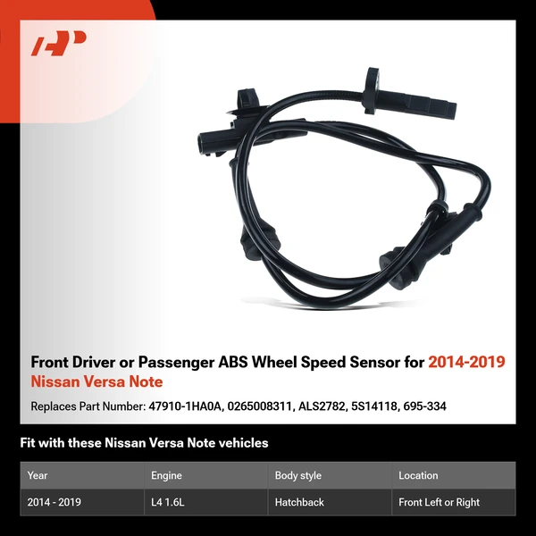 Front Driver or Passenger ABS Wheel Speed Sensor for 2014-2019 Nissan Versa Note
