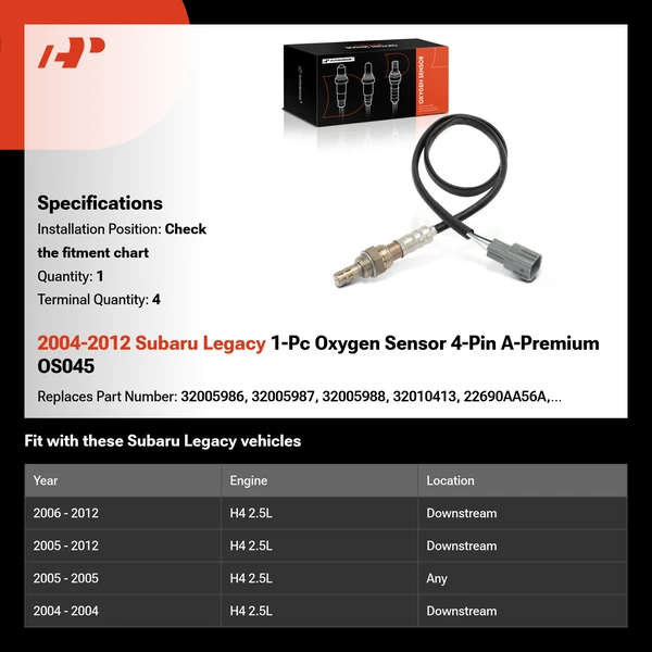 2004-2012 Subaru Legacy 1-Pc Oxygen Sensor 4-Pin A-Premium OS045