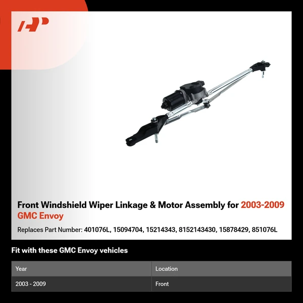 Front Windshield Wiper Linkage & Motor Assembly for 2003-2009 GMC Envoy
