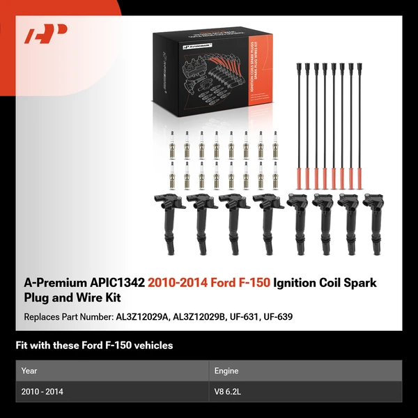 A-Premium APIC1342 2010-2014 Ford F-150 Ignition Coil Spark Plug and Wire Kit