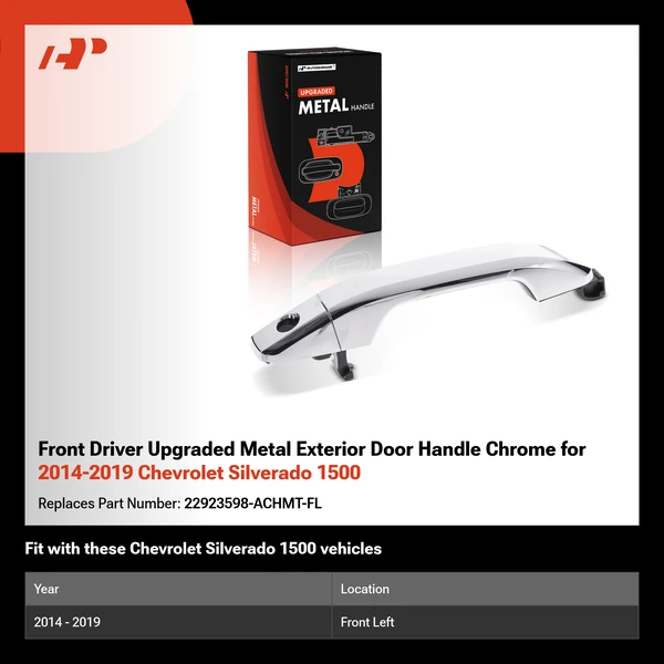 Front Driver Upgraded Metal Exterior Door Handle Chrome for 2014-2019 Chevrolet Silverado 1500