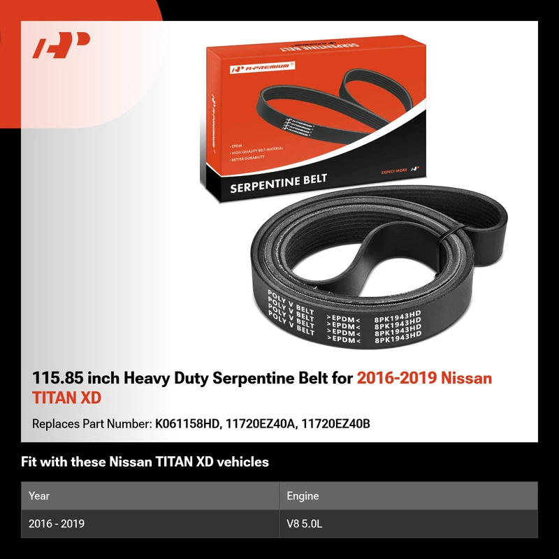 115.85 inch Heavy Duty Serpentine Belt for 2016-2019 Nissan TITAN XD