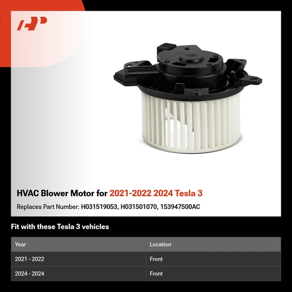 HVAC Blower Motor for 2021-2022 2024 Tesla 3