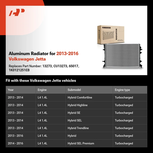 Aluminum Radiator for 2013-2016 Volkswagen Jetta