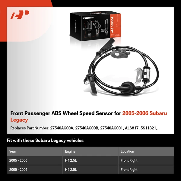 Front Passenger ABS Wheel Speed Sensor for 2005-2006 Subaru Legacy