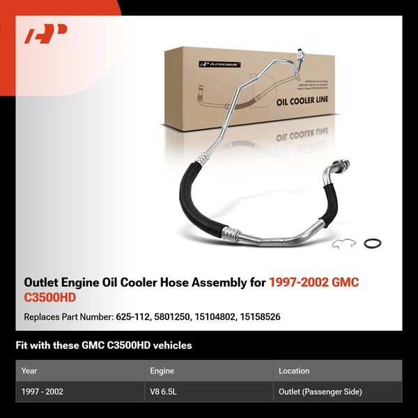 Outlet Engine Oil Cooler Hose Assembly for 1997-2002 GMC C3500HD