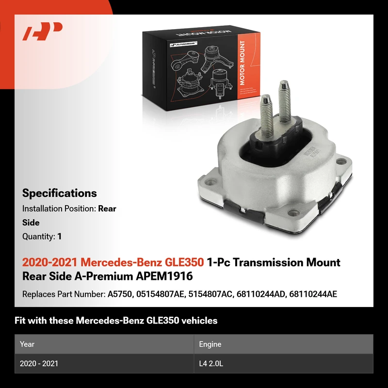 2020-2021 Mercedes-Benz GLE350 1-Pc Transmission Mount Rear Side A-Premium APEM1916