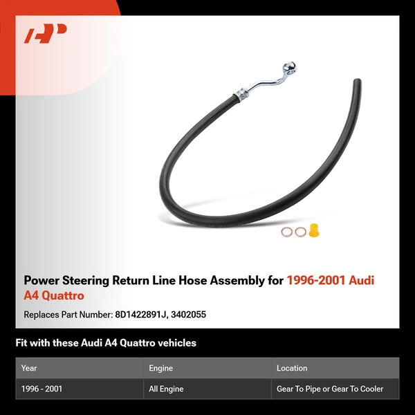 Power Steering Return Line Hose Assembly for 1996-2001 Audi A4 Quattro