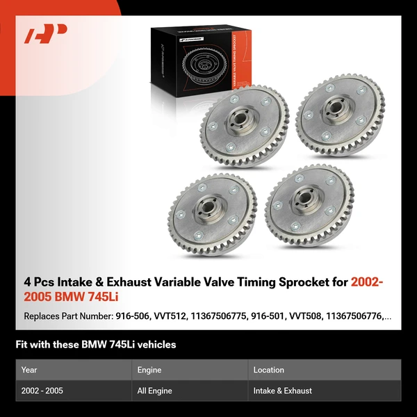 4 Pcs Intake & Exhaust Variable Valve Timing Sprocket for 2002-2005 BMW 745Li