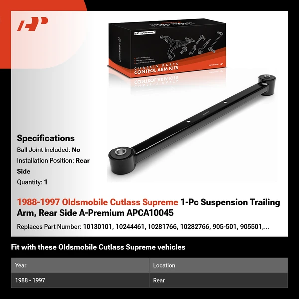 1988-1997 Oldsmobile Cutlass Supreme 1-Pc Suspension Trailing Arm, Rear Side A-Premium APCA10045