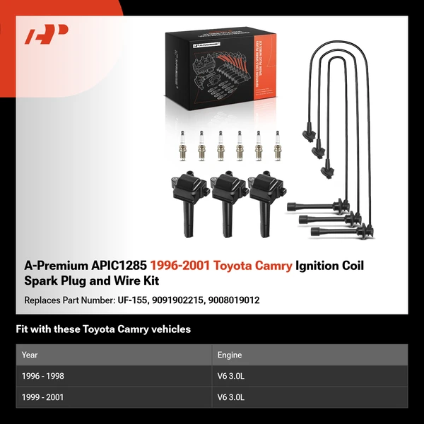 A-Premium APIC1285 1996-2001 Toyota Camry Ignition Coil Spark Plug and Wire Kit