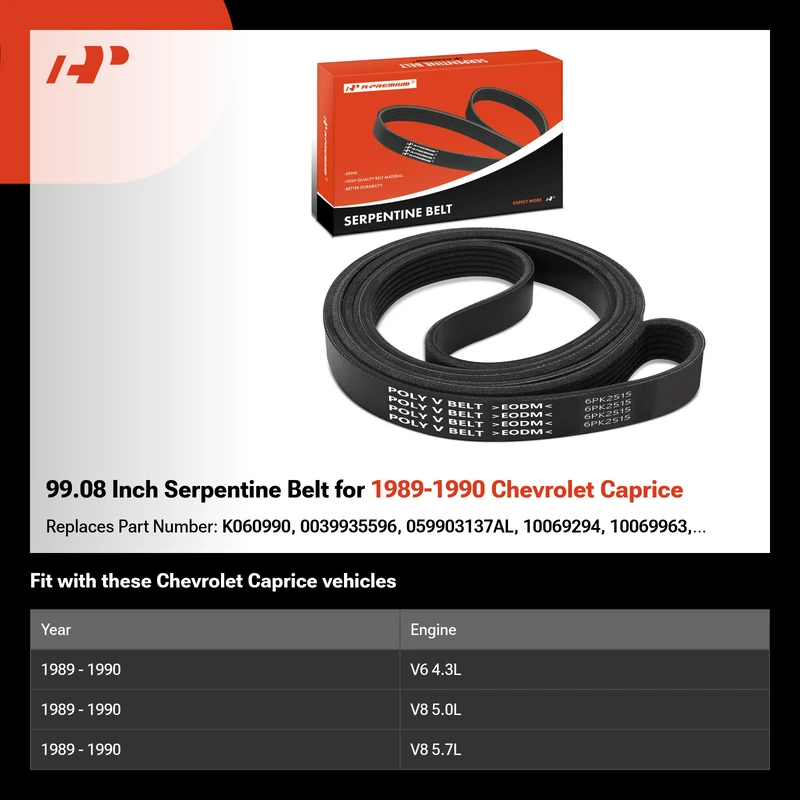 99.08 Inch Serpentine Belt for 1989-1990 Chevrolet Caprice