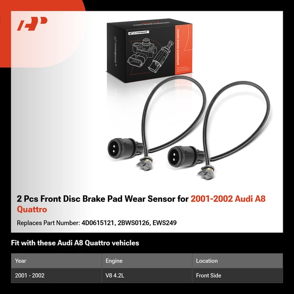 2 Pcs Front Disc Brake Pad Wear Sensor for 2001-2002 Audi A8 Quattro