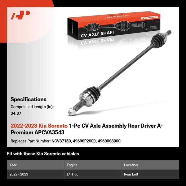 2022-2023 Kia Sorento 1-Pc CV Axle Assembly Rear Driver A-Premium APCVA3543