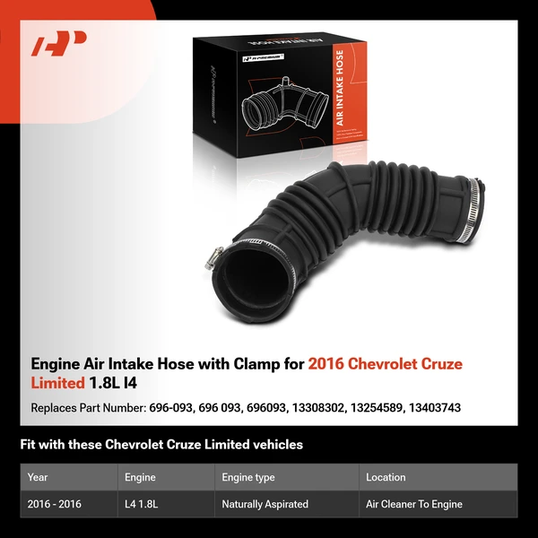 Engine Air Intake Hose with Clamp for 2016 Chevrolet Cruze Limited 1.8L l4