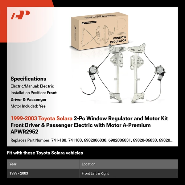 1999-2003 Toyota Solara 2-Pc Window Regulator and Motor Kit Front Driver & Passenger Electric with Motor A-Premium APWR2952