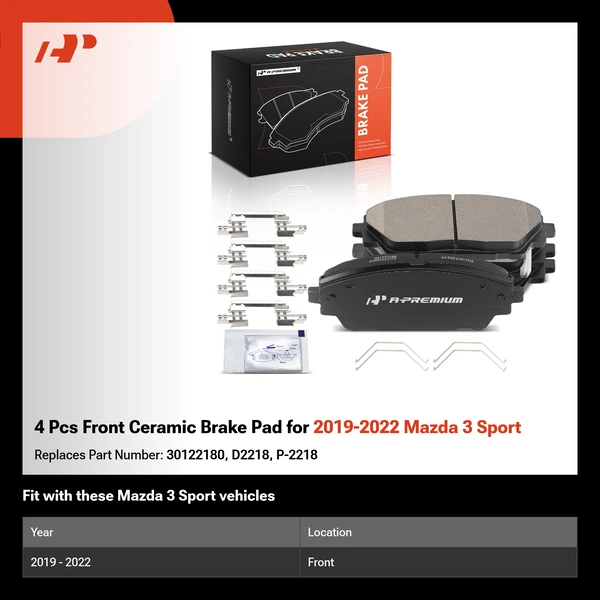 4 Pcs Front Ceramic Brake Pad for 2019-2022 Mazda 3 Sport