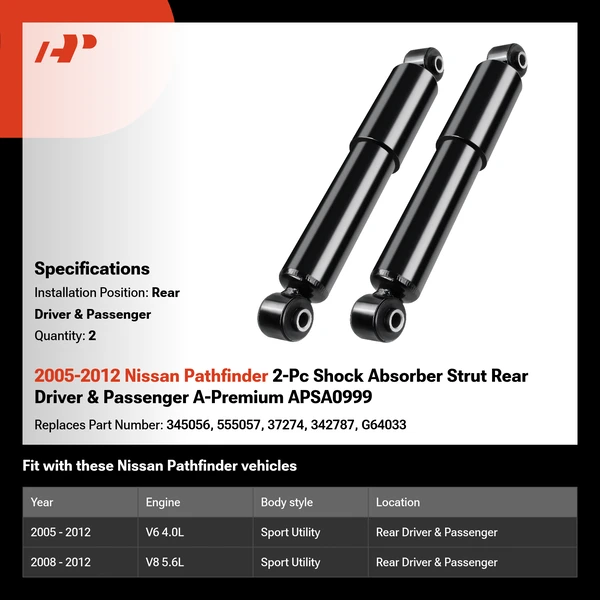 2005-2012 Nissan Pathfinder 2-Pc Shock Absorber Strut Rear Driver & Passenger A-Premium APSA0999