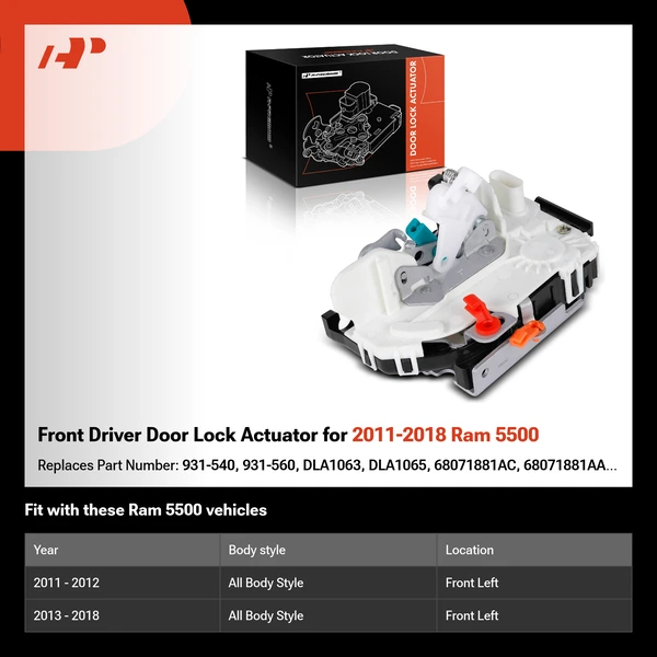 Front Driver Door Lock Actuator for 2011-2018 Ram 5500