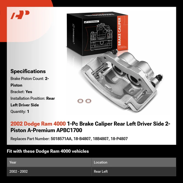 2002 Dodge Ram 4000 1-Pc Brake Caliper Rear Left Driver Side 2-Piston A-Premium APBC1700