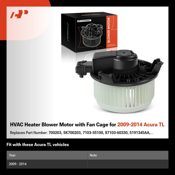 HVAC Heater Blower Motor with Fan Cage for 2009-2014 Acura TL
