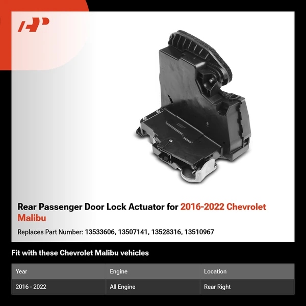 Rear Passenger Door Lock Actuator for 2016-2022 Chevrolet Malibu