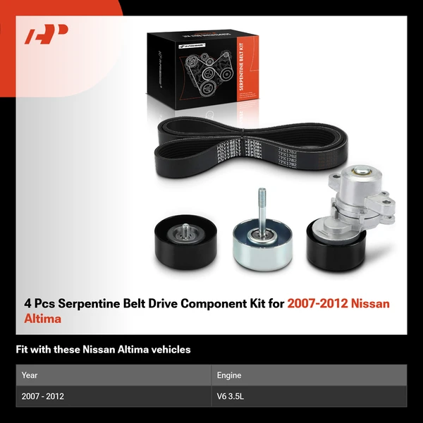 4 Pcs Serpentine Belt Drive Component Kit for 2007-2012 Nissan Altima