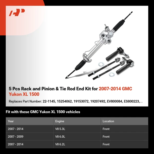 5 Pcs Rack and Pinion & Tie Rod End Kit for 2007-2014 GMC Yukon XL 1500