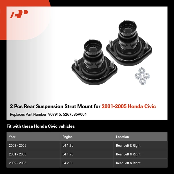 2 Pcs Rear Suspension Strut Mount for 2001-2005 Honda Civic