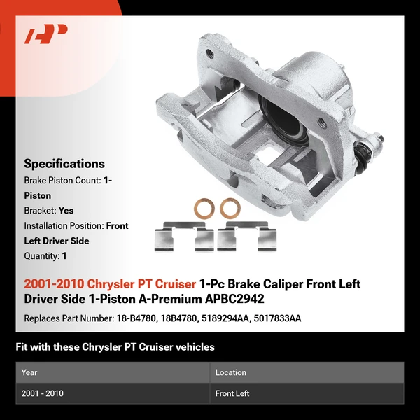 2001-2010 Chrysler PT Cruiser 1-Pc Brake Caliper Front Left Driver Side 1-Piston A-Premium APBC2942