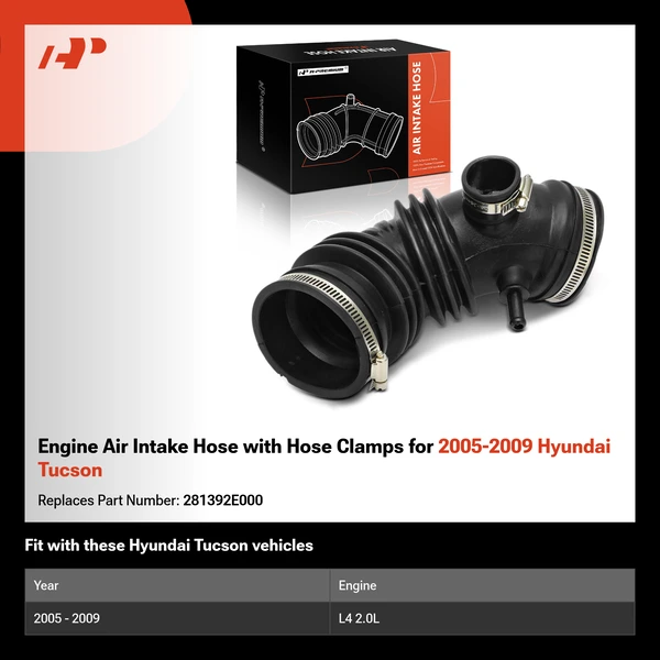 Engine Air Intake Hose with Hose Clamps for 2005-2009 Hyundai Tucson