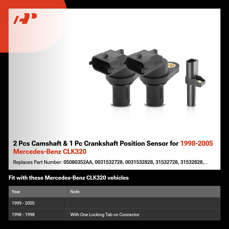 2 Pcs Camshaft & 1 Pc Crankshaft Position Sensor for 1998-2005 Mercedes-Benz CLK320