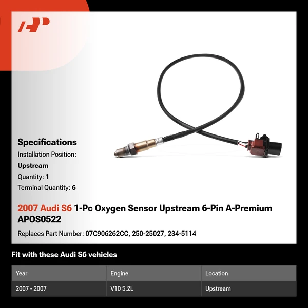 2007 Audi S6 1-Pc Oxygen Sensor Upstream 6-Pin A-Premium APOS0522