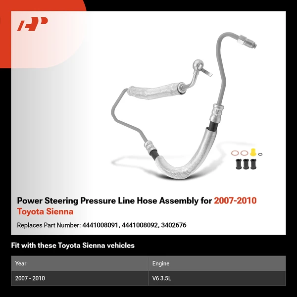 Power Steering Pressure Line Hose Assembly for 2007-2010 Toyota Sienna